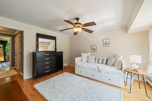 148 Fairway Dr Unit 148, Cheshire, CT 06410 - bedroom featuring light wood-type flooring, crown molding, baseboards, and ceiling fan