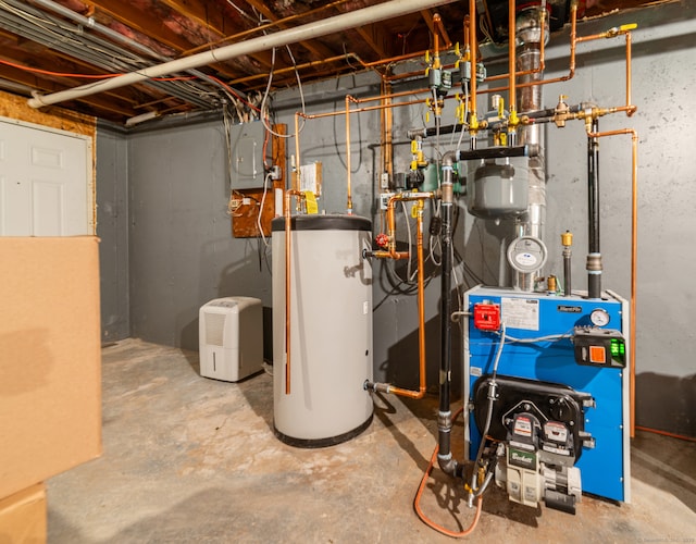 148 Fairway Dr Unit 148, Cheshire, CT 06410 - utility room with gas water heater, a heating unit, and electric panel