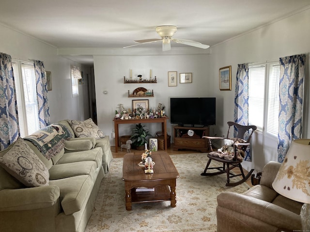 7 Cedar Grove Rd, Southington, CT 06489 - living room with healthy amount of natural light, ceiling fan, crown molding, and wood finished floors