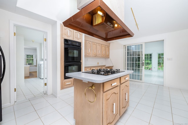 39 Chestnut Hill Rd, Simsbury, CT 06092 - kitchen featuring black appliances, light brown cabinetry, light tile patterned floors, and light countertops