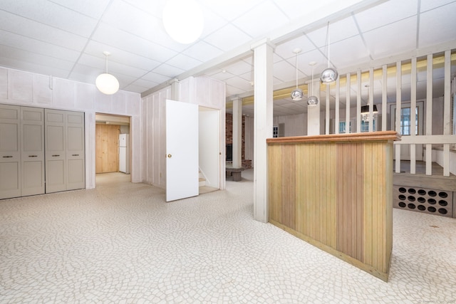 39 Chestnut Hill Rd, Simsbury, CT 06092 - indoor dry bar featuring freestanding refrigerator, stairs, and carpet flooring