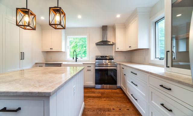 251 Forest Rd, North Branford, CT 06472 - kitchen featuring stainless steel appliances, wall chimney range hood, a sink, plenty of natural light, and recessed lighting