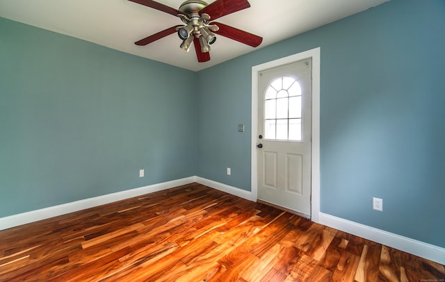 251 Forest Rd, North Branford, CT 06472 - foyer entrance featuring baseboards, a ceiling fan, and wood finished floors