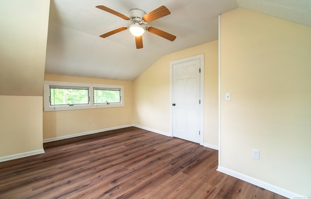 251 Forest Rd, North Branford, CT 06472 - bonus room with lofted ceiling, ceiling fan, dark wood-style floors, and baseboards