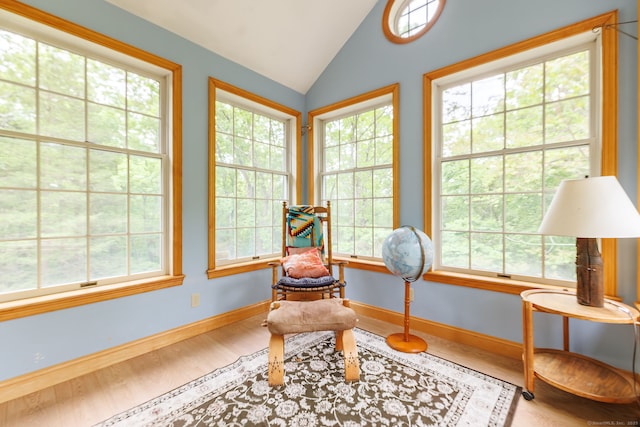 143 Petticoat Ln, East Haddam, CT 06423 - living area featuring wood finished floors, lofted ceiling, and baseboards