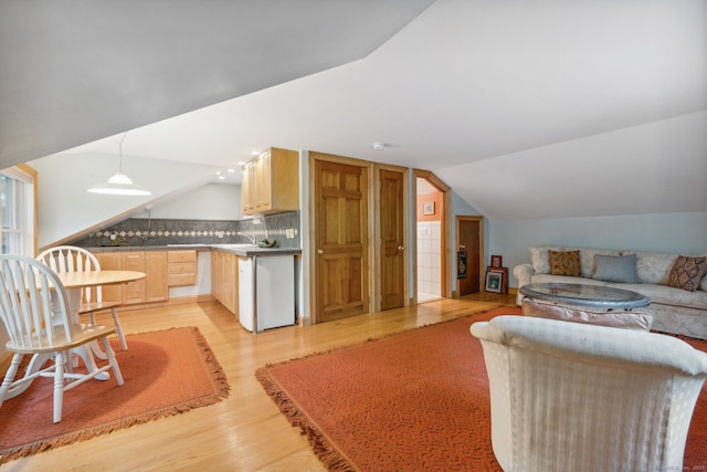 143 Petticoat Ln, East Haddam, CT 06423 - living room with light wood-style flooring and lofted ceiling