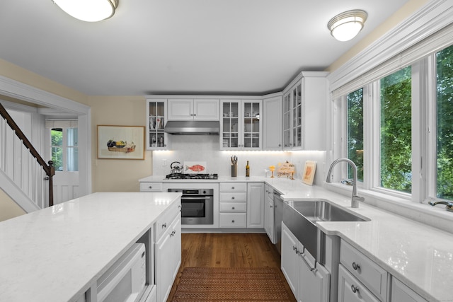 9 Rathbun Pl, Groton, CT 06355 - kitchen with appliances with stainless steel finishes, plenty of natural light, under cabinet range hood, and a sink