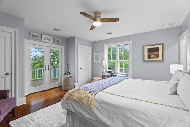 9 Rathbun Pl, Groton, CT 06355 - bedroom featuring access to exterior, french doors, wood finished floors, ceiling fan, and baseboards