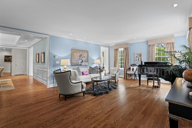8 Hollow Oak Rd, Woodbridge, CT 06525 - living area with ornamental molding, wood finished floors, and recessed lighting