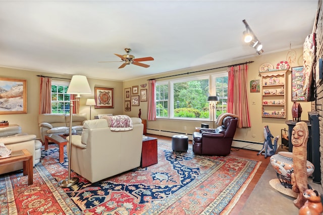 10 Crossland Pl, Norwalk, CT 06851 - living area with a ceiling fan, baseboard heating, and crown molding