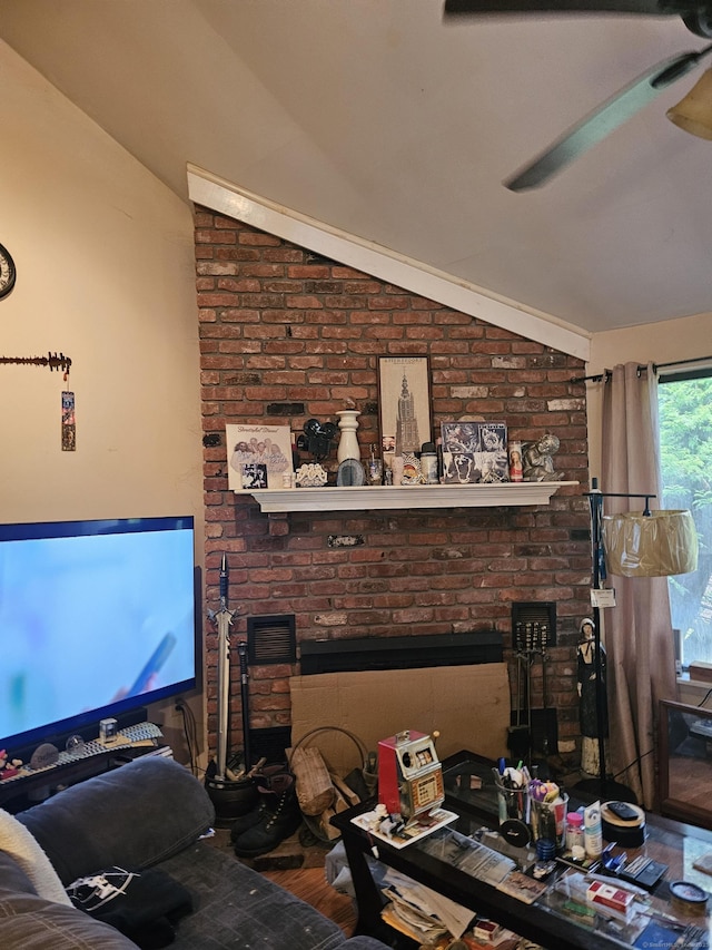 19 Polpis Ln Unit 19, Guilford, CT 06437 - living room featuring lofted ceiling, a ceiling fan, and wood finished floors
