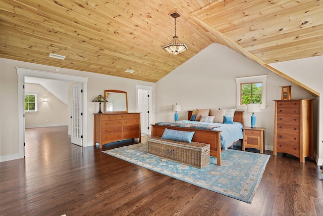 128 Chestnut Hill Rd, Killingworth, CT 06419 - bedroom with vaulted ceiling, wooden ceiling, and dark wood finished floors