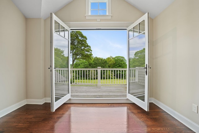 128 Chestnut Hill Rd, Killingworth, CT 06419 - doorway with lofted ceiling and wood finished floors