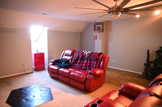 196 New Haven Ave Unit 217, Derby, CT 06418 - carpeted cinema featuring a ceiling fan, lofted ceiling, a textured ceiling, and baseboards