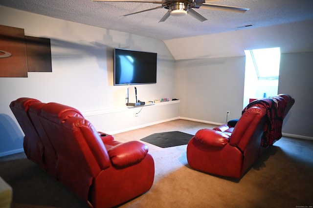 196 New Haven Ave Unit 217, Derby, CT 06418 - carpeted living area with a textured ceiling, a ceiling fan, lofted ceiling, and baseboards