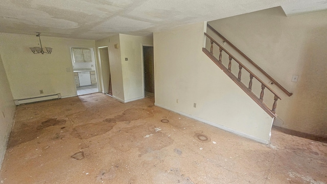 300 High Path Rd Unit 300, Windsor, CT 06095 - unfurnished living room with a baseboard radiator, stairs, and a chandelier