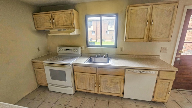 300 High Path Rd Unit 300, Windsor, CT 06095 - kitchen featuring white appliances, under cabinet range hood, a sink, and light tile patterned flooring