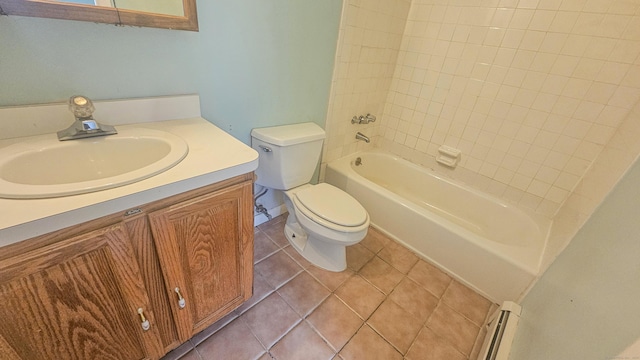 300 High Path Rd Unit 300, Windsor, CT 06095 - full bathroom featuring toilet, vanity, a baseboard heating unit, tile patterned floors, and shower / tub combination