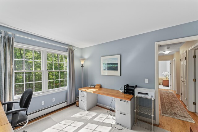 6 Middlebrook Pond Rd, Redding, CT 06896 - home office featuring a baseboard heating unit and light wood-style floors