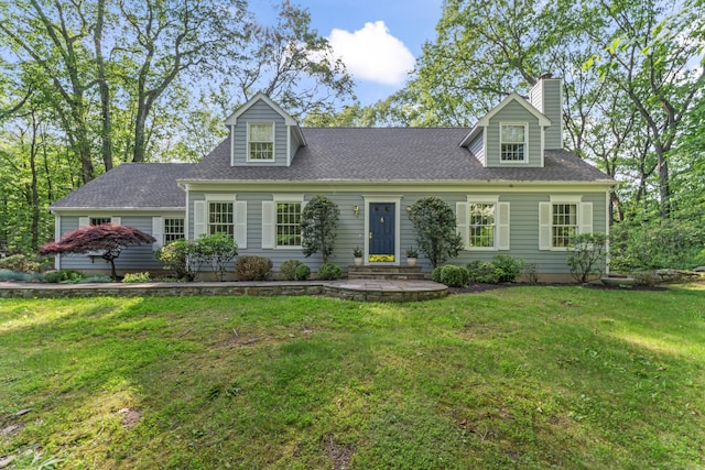 6 Middlebrook Pond Rd, Redding, CT 06896 - cape cod home featuring a front lawn, a chimney, and a shingled roof