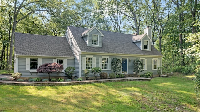 6 Middlebrook Pond Rd, Redding, CT 06896 - new england style home with a shingled roof, a chimney, and a front yard