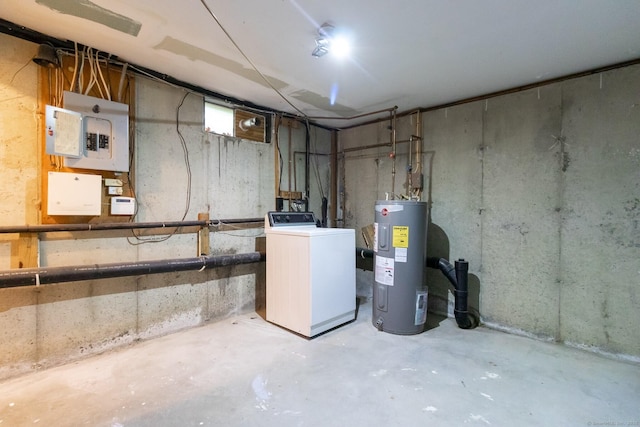 146 Macarthur Dr Unit 2B, Waterbury, CT 06704 - unfinished basement featuring washer / clothes dryer, water heater, and electric panel