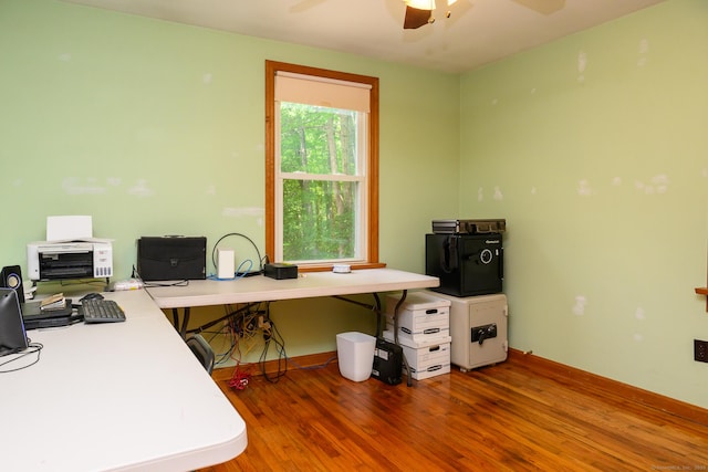 138 Baltic Hanover Rd, Sprague, CT 06330 - home office featuring wood finished floors, ceiling fan, and baseboards