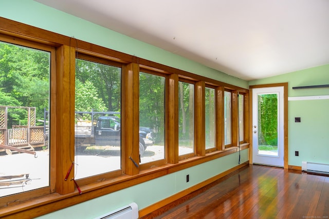 138 Baltic Hanover Rd, Sprague, CT 06330 - unfurnished sunroom featuring plenty of natural light, hardwood / wood-style flooring, a baseboard heating unit, and baseboards
