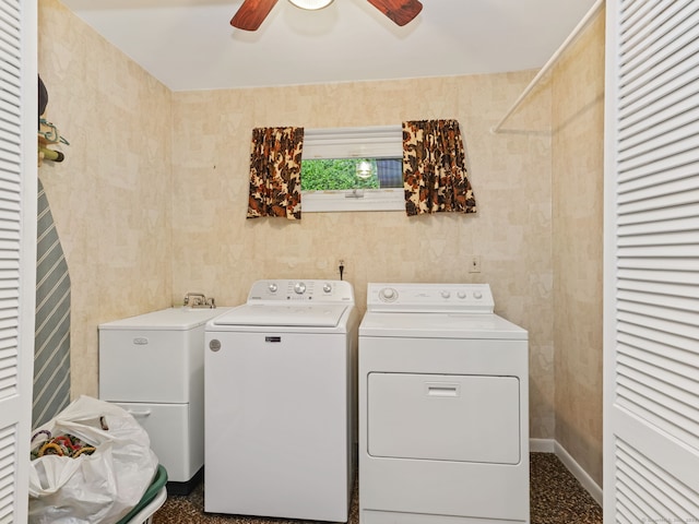 37 Windsor Ln, Greenwich, CT 06807 - laundry room with independent washer and dryer, a ceiling fan, and baseboards