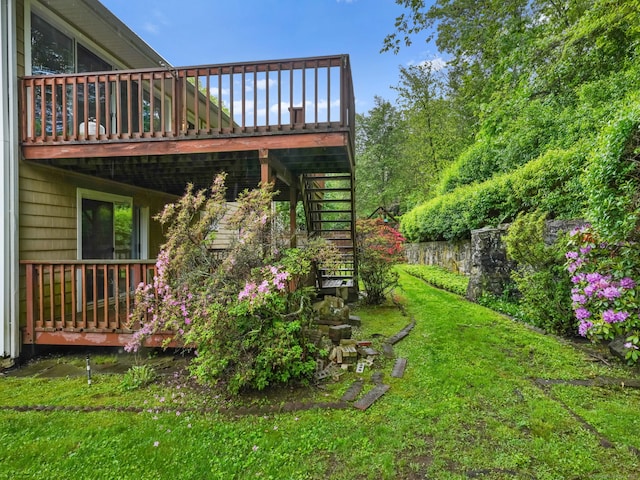 37 Windsor Ln, Greenwich, CT 06807 - view of green lawn featuring a deck and stairs