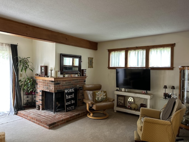6 Deer Hill Ct Unit 6, Woodbury, CT 06798 - carpeted living area with a fireplace and a textured ceiling