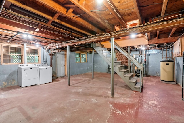 10 Richmond Rd, West Hartford, CT 06117 - below grade area featuring water heater, stairway, and washer and dryer