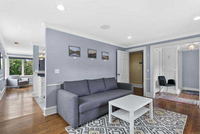 440 Hilltop Rd, Bridgeport, CT 06605 - living area with ornamental molding, baseboards, wood finished floors, and recessed lighting