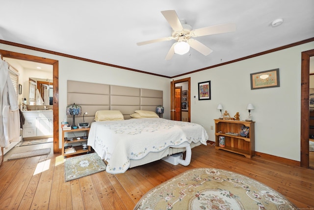 11 College Hill Rd, North Canaan, CT 06018 - bedroom with hardwood / wood-style floors, ornamental molding, ceiling fan, and ensuite bath