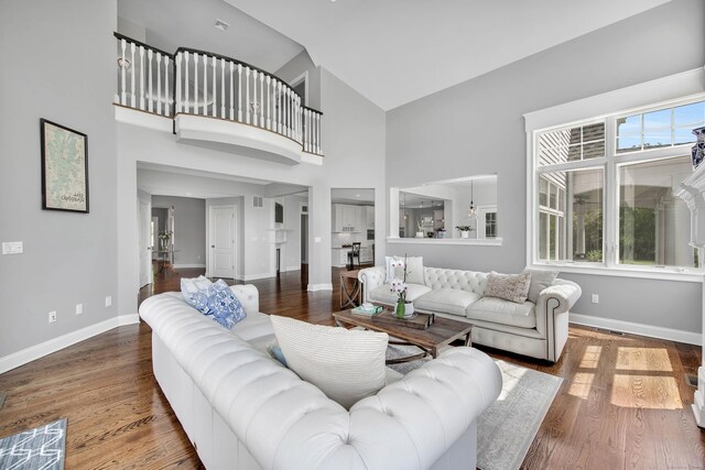 562 Upper Grassy Hill Rd, Woodbury, CT 06798 - living room featuring baseboards, high vaulted ceiling, and wood finished floors