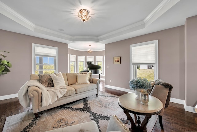 562 Upper Grassy Hill Rd, Woodbury, CT 06798 - living area featuring a chandelier, a tray ceiling, plenty of natural light, baseboards, and ornamental molding