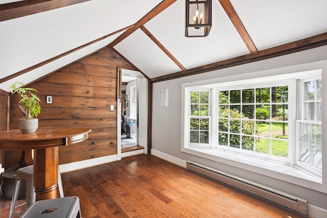 291 Hopmeadow St, Simsbury, CT 06089 - foyer entrance featuring baseboard heating, wood finished floors, and wood walls