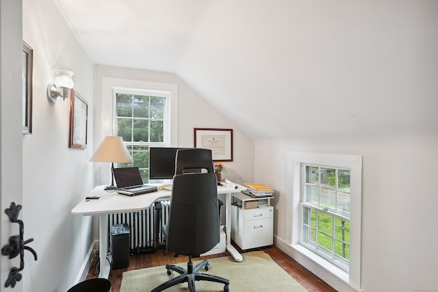 291 Hopmeadow St, Simsbury, CT 06089 - office space with plenty of natural light, dark wood-style floors, and vaulted ceiling
