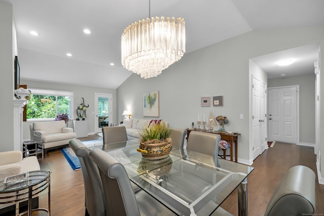 26 Legend Hill Rd Unit 26, Madison, CT 06443 - dining space with lofted ceiling, hardwood / wood-style flooring, a chandelier, recessed lighting, and baseboards