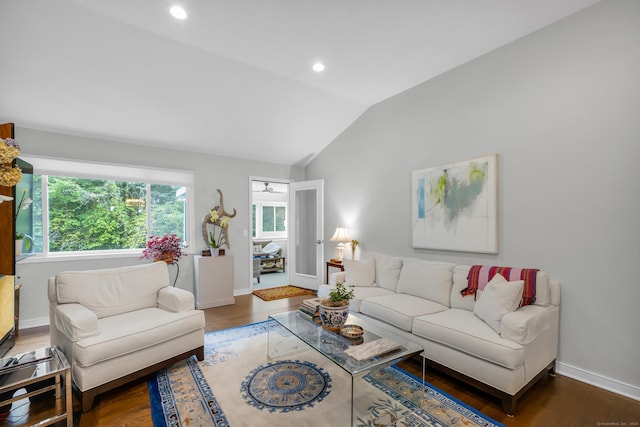 26 Legend Hill Rd Unit 26, Madison, CT 06443 - living room with lofted ceiling, wood finished floors, baseboards, and recessed lighting