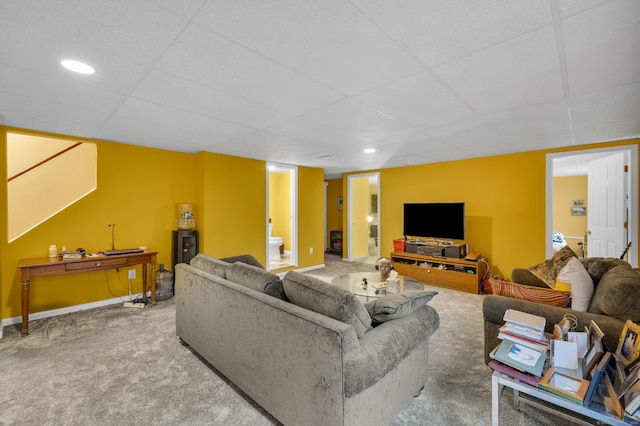 26 Legend Hill Rd Unit 26, Madison, CT 06443 - living room featuring carpet flooring, a paneled ceiling, recessed lighting, and baseboards