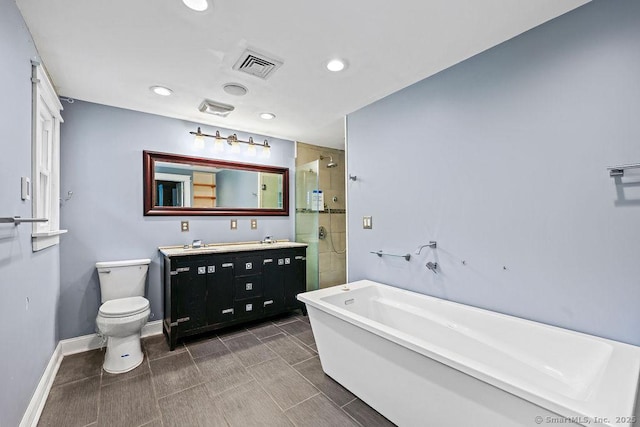 99 Redwood Dr, Bristol, CT 06010 - full bath featuring double vanity, recessed lighting, a stall shower, a tub, and baseboards