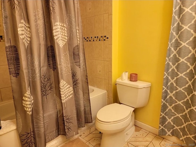 45 Washington Pl, Bridgeport, CT 06604 - full bathroom with toilet, tile patterned flooring, and shower / bathtub combination with curtain