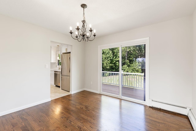 447 Palisado Ave, Windsor, CT 06095 - unfurnished room featuring a chandelier, light wood-style flooring, a baseboard radiator, and baseboards
