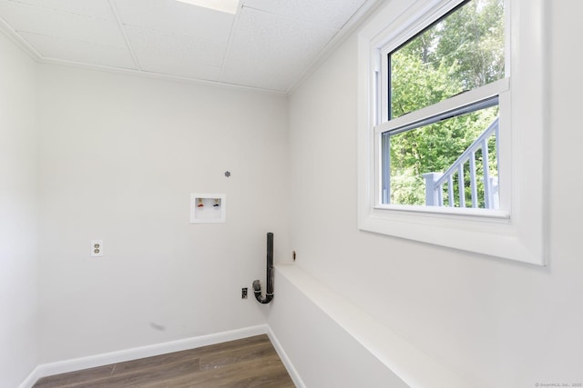 447 Palisado Ave, Windsor, CT 06095 - washroom featuring plenty of natural light, dark wood finished floors, hookup for a washing machine, and baseboards