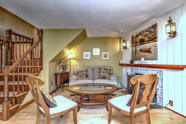 8 Whippoorwill Ln, Bethany, CT 06524 - living area with stairway, wood finished floors, and a fireplace