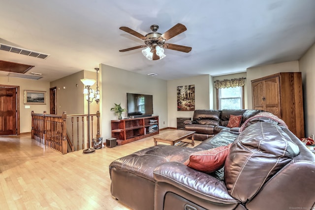 8 Whippoorwill Ln, Bethany, CT 06524 - living room featuring attic access, a ceiling fan, and hardwood / wood-style floors