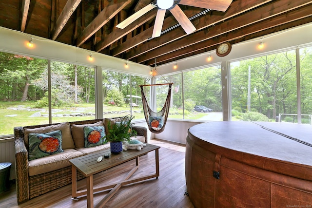 8 Whippoorwill Ln, Bethany, CT 06524 - sunroom with ceiling fan, an outdoor living space, and view of wooded area