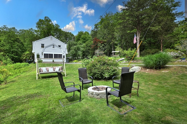 8 Whippoorwill Ln, Bethany, CT 06524 - view of green lawn featuring an outdoor living space with a fire pit