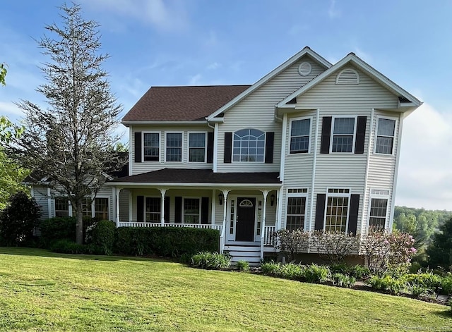 41 Mesa Dr, Bethany, CT 06524 - view of front of home with covered porch, a front yard, and roof with shingles